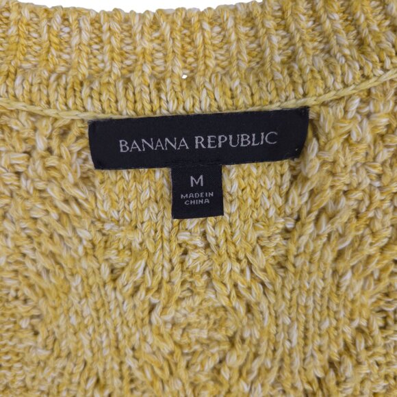 Banana Republic Cable-Knit Crewneck Sweater Marled Yellow Preppy Cheery Cotton M - Picture 4 of 16